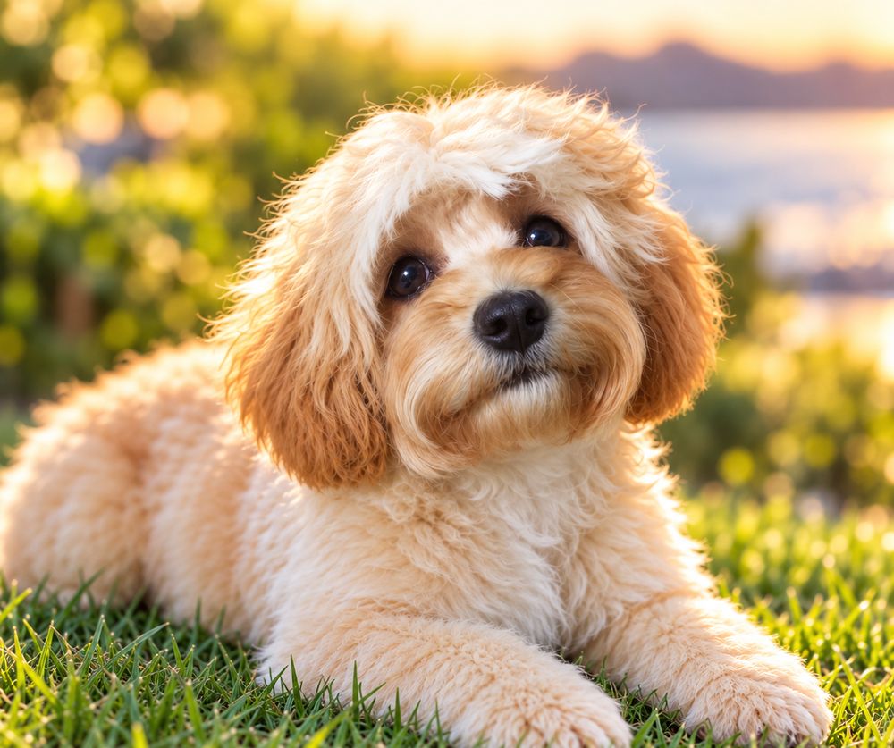 Portrait of Max, a cream Cavoodle