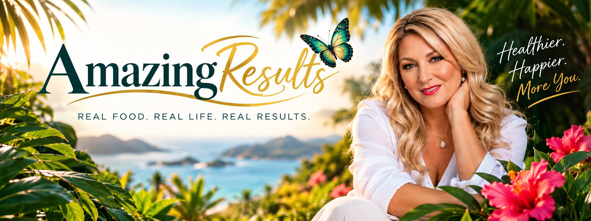 Amazing Results: Real food. Real life. Real results. Kylie Hammond in a tropical setting. Healthier. Happier. More you.